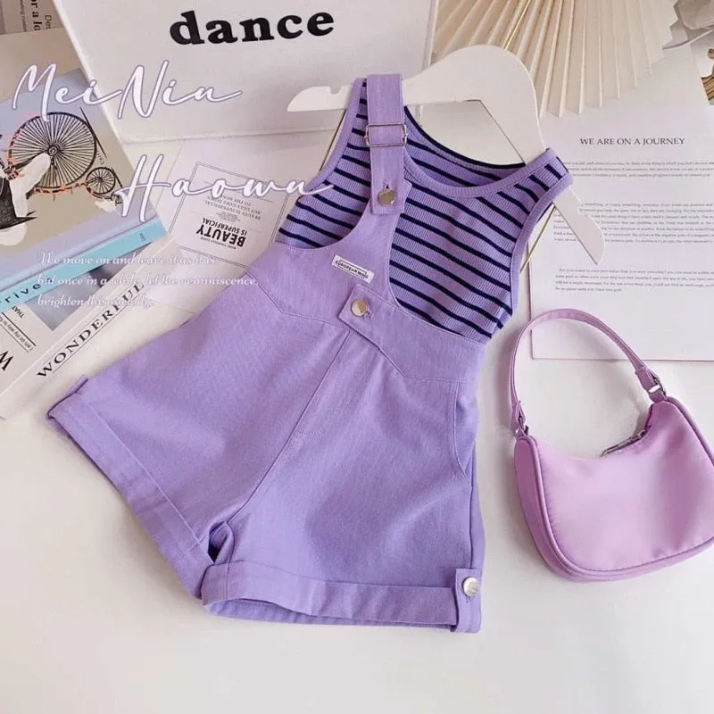 Girls' Striped Tee & Suspend Shorts Set