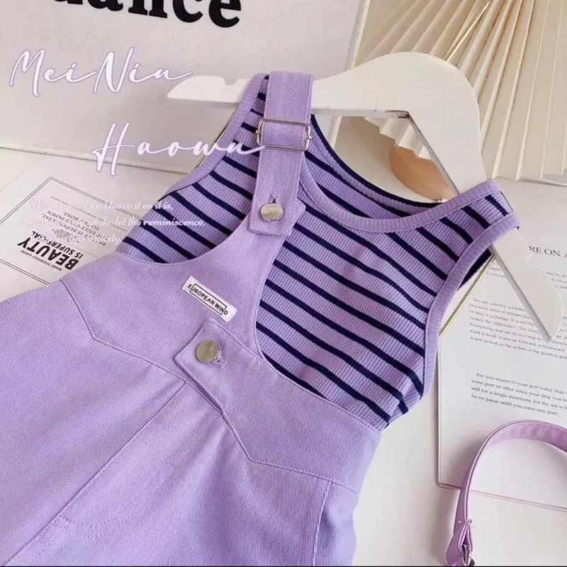 Girls' Striped Tee & Suspend Shorts Set