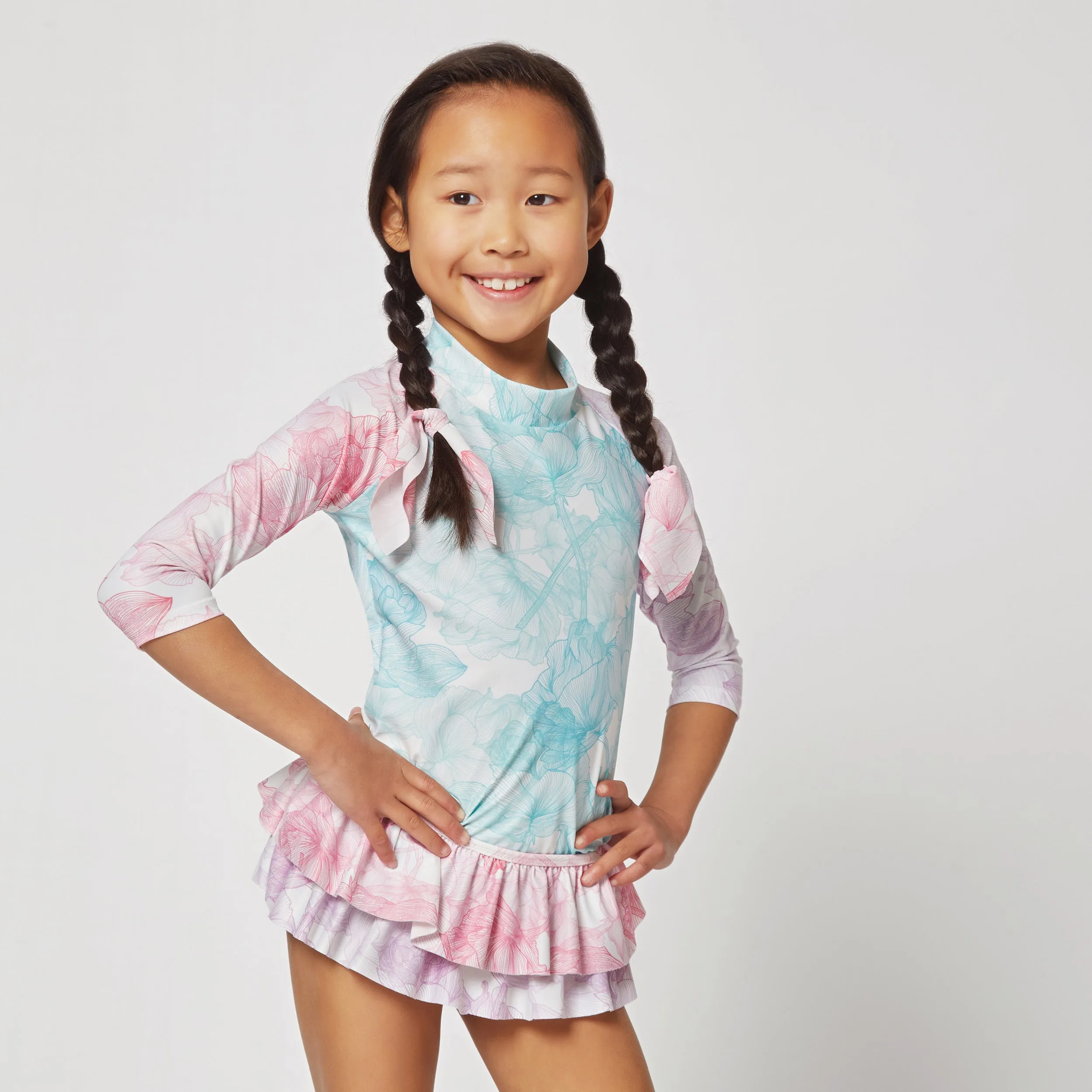 GIRL'S SWIM SKIRT RUFFLED MIXED FLOWERS