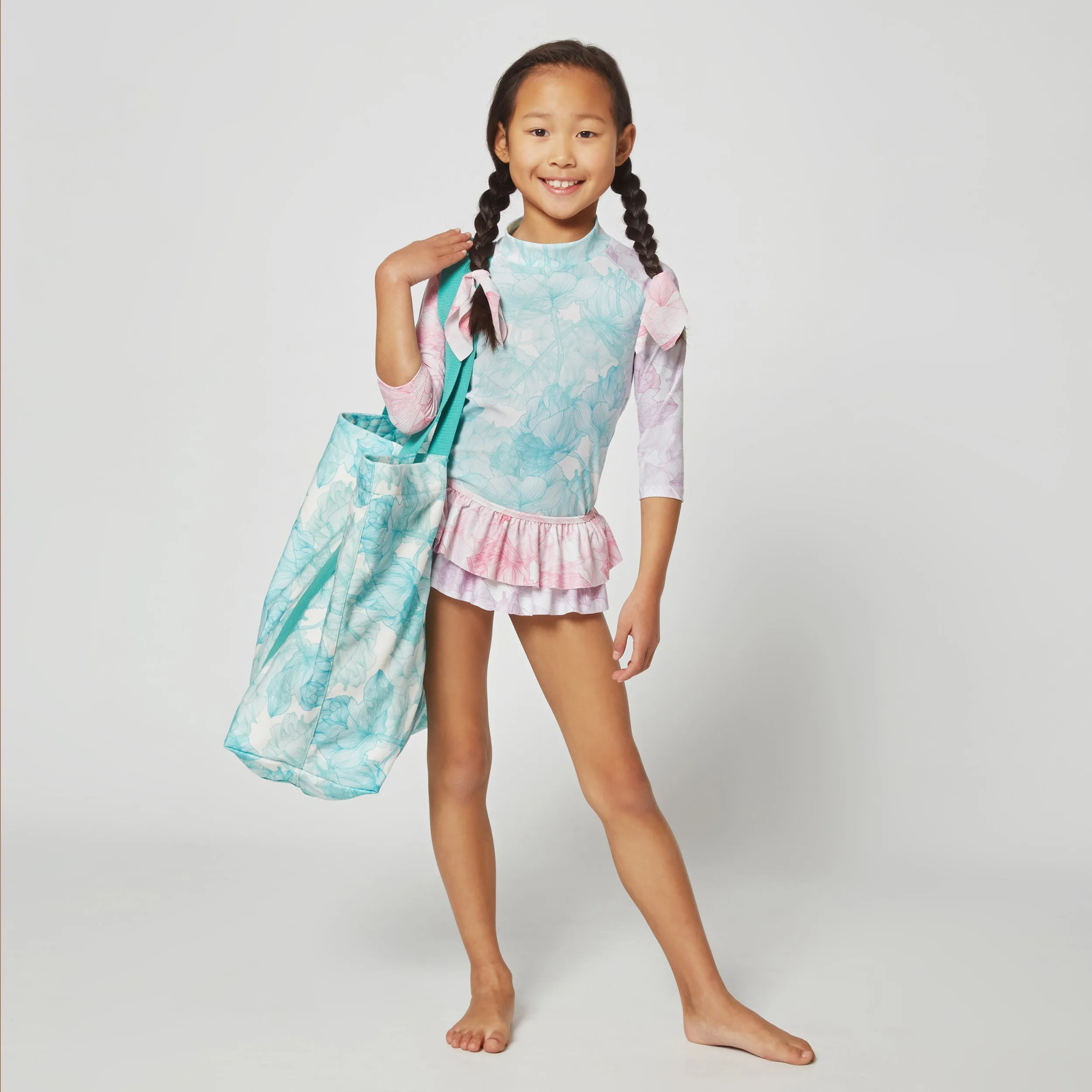 GIRL'S SWIM SKIRT RUFFLED MIXED FLOWERS