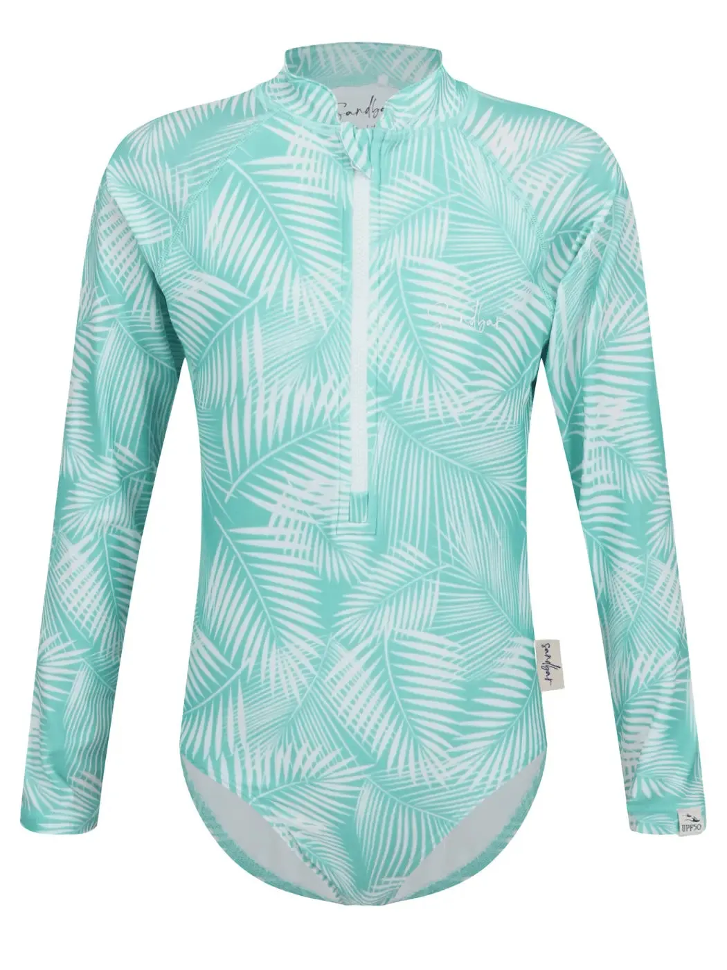 Green Fern Long Sleeved Girls Swimsuit