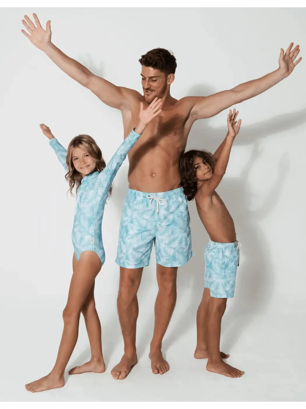 Green Fern Long Sleeved Girls Swimsuit