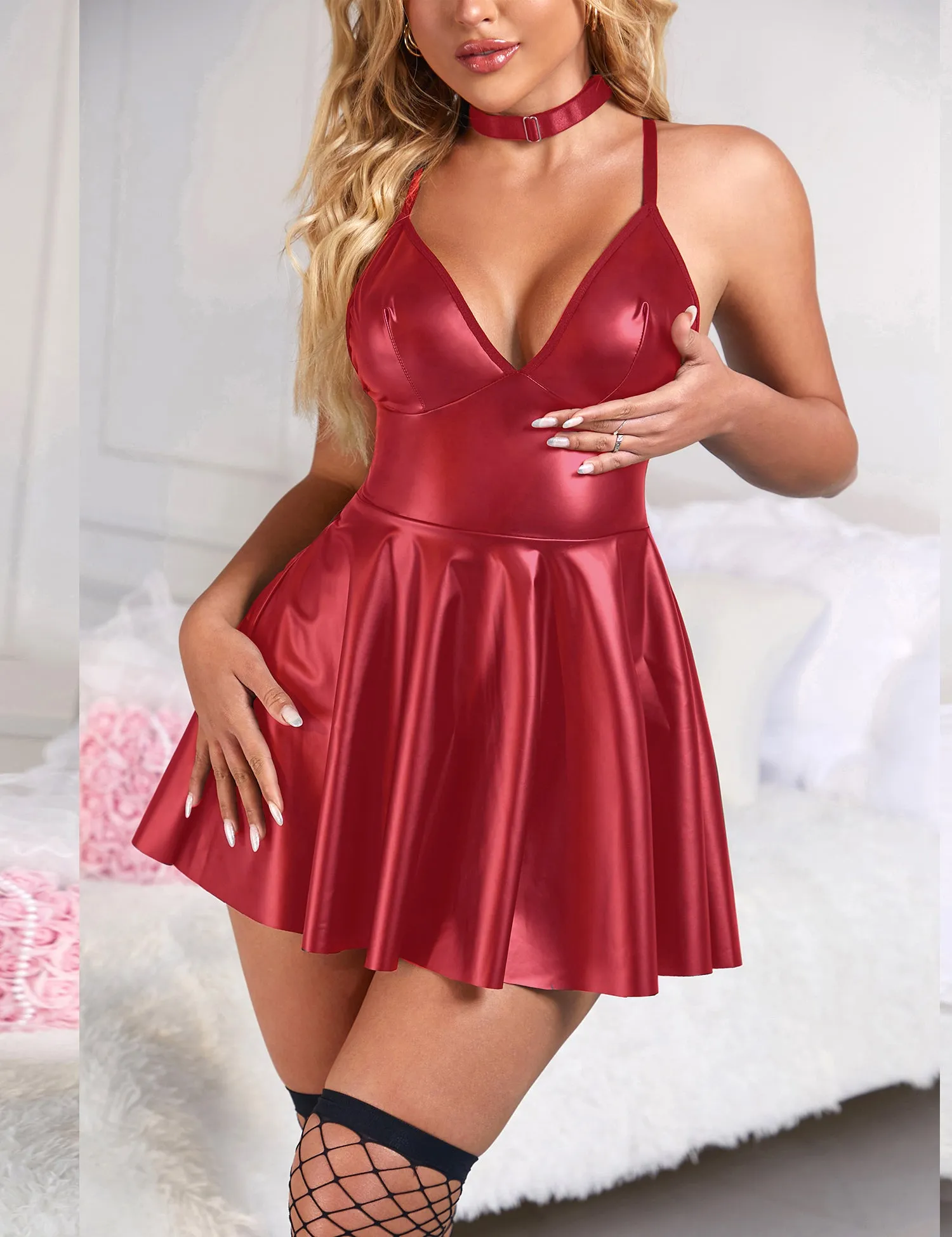 Green PU leather Suspender Sexy Nightdress Egypt