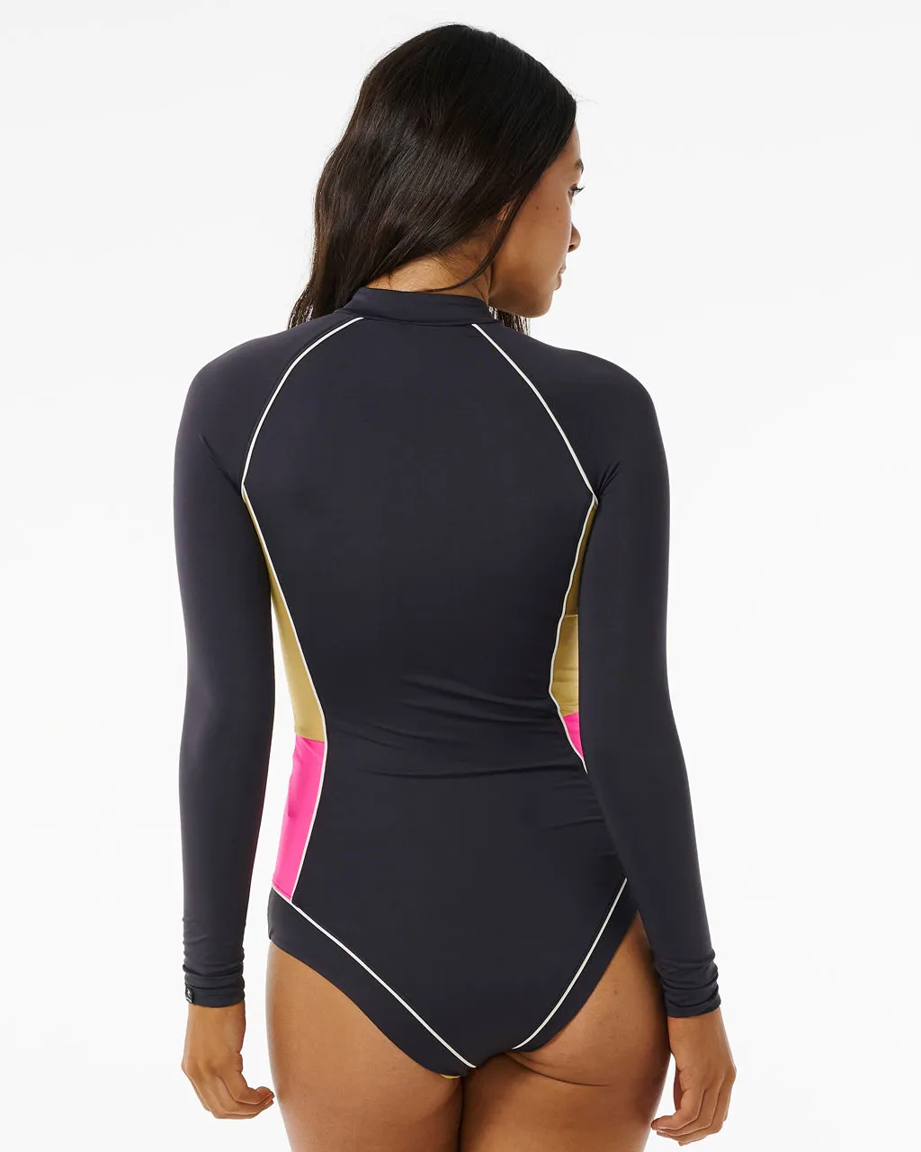 Hibiscus Heat Splice UPF One Piece Swimsuit in Washed Black