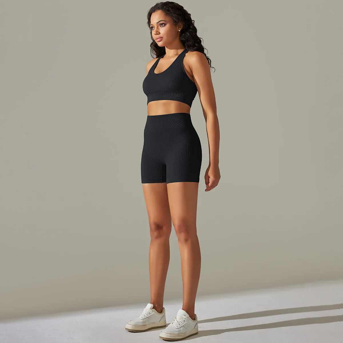 Knitted Seamless Peach Hip Raise Yoga Thread Shorts Sports Yoga Fitness Sports Back Shaping Bra Set