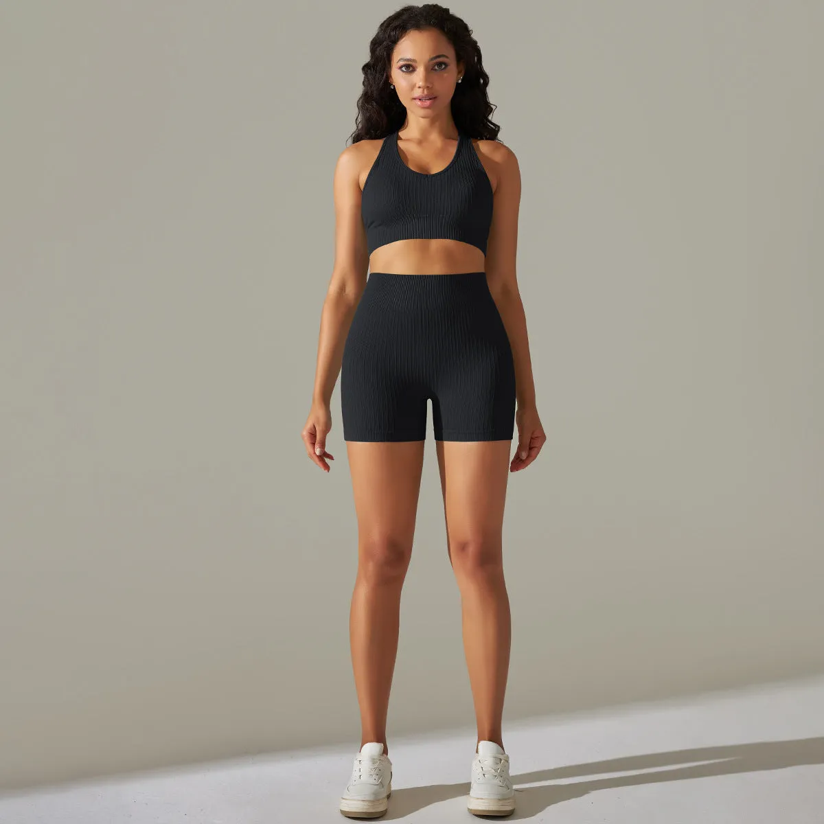 Knitted Seamless Peach Hip Raise Yoga Thread Shorts Sports Yoga Fitness Sports Back Shaping Bra Set