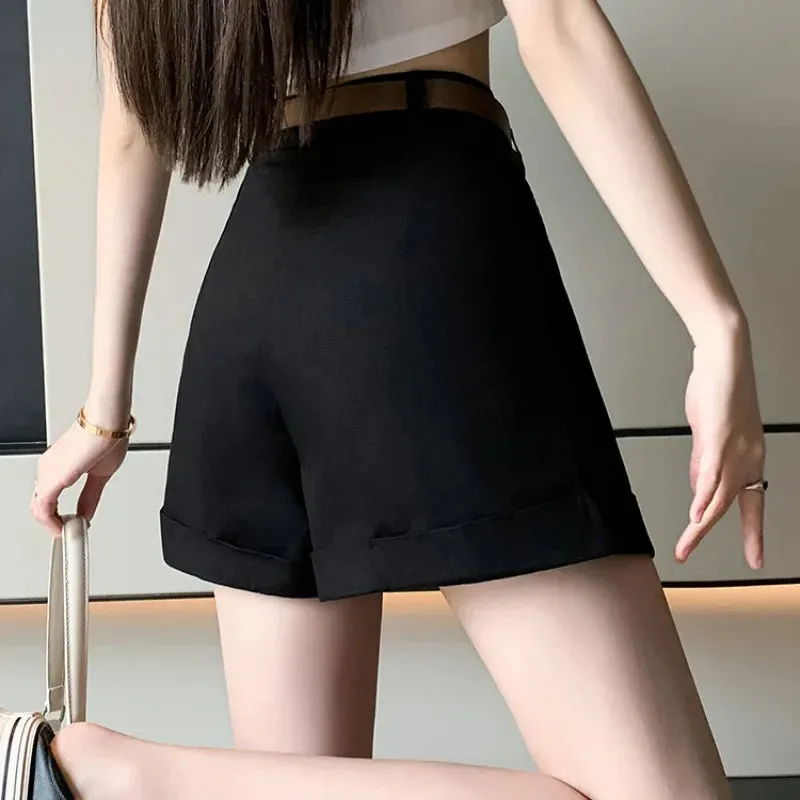 Korean Chic Rolled High Waist A-line Loose Shorts