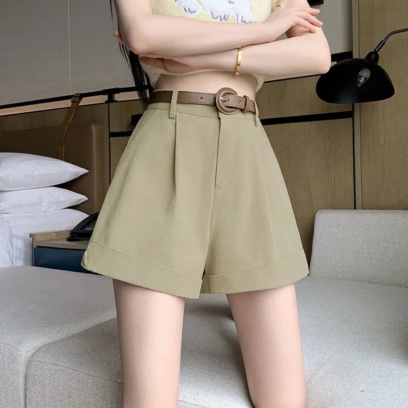 Korean Chic Rolled High Waist A-line Loose Shorts