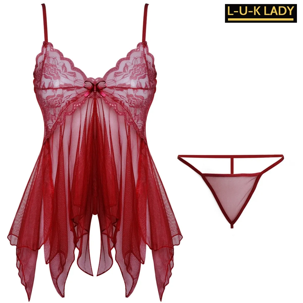 L-U-K Lady Sexy Lingerie Lace Suspender Nightdress Perspective Cute Tulle Elegant Underwear Woman Sexy Pajamas Allure Sleepwear