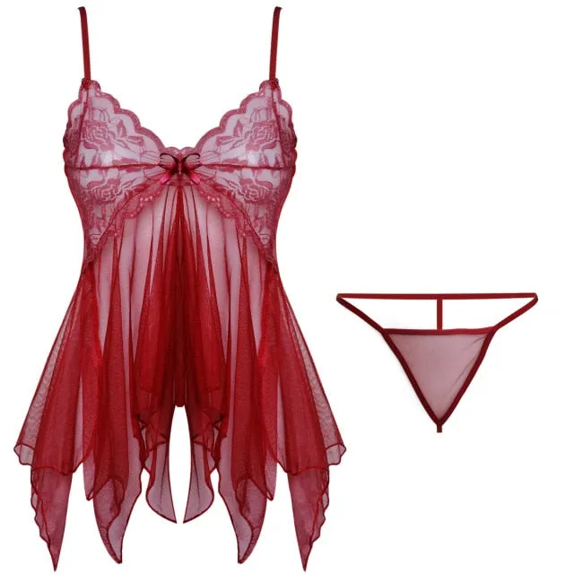L-U-K Lady Sexy Lingerie Lace Suspender Nightdress Perspective Cute Tulle Elegant Underwear Woman Sexy Pajamas Allure Sleepwear