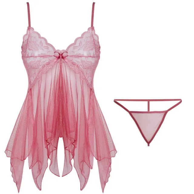 L-U-K Lady Sexy Lingerie Lace Suspender Nightdress Perspective Cute Tulle Elegant Underwear Woman Sexy Pajamas Allure Sleepwear