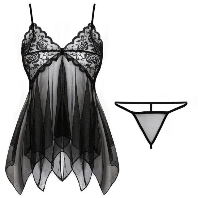 L-U-K Lady Sexy Lingerie Lace Suspender Nightdress Perspective Cute Tulle Elegant Underwear Woman Sexy Pajamas Allure Sleepwear