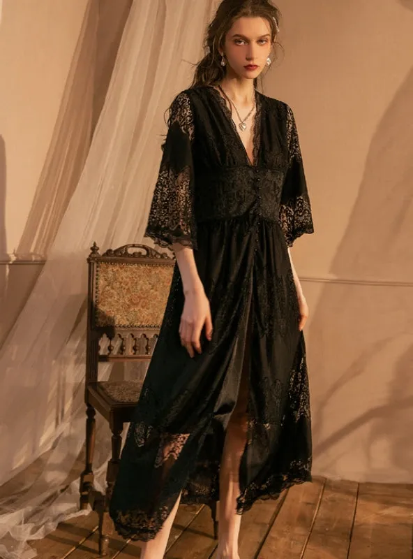 Lace Perspective Gauze Retro Suspender Nightdress