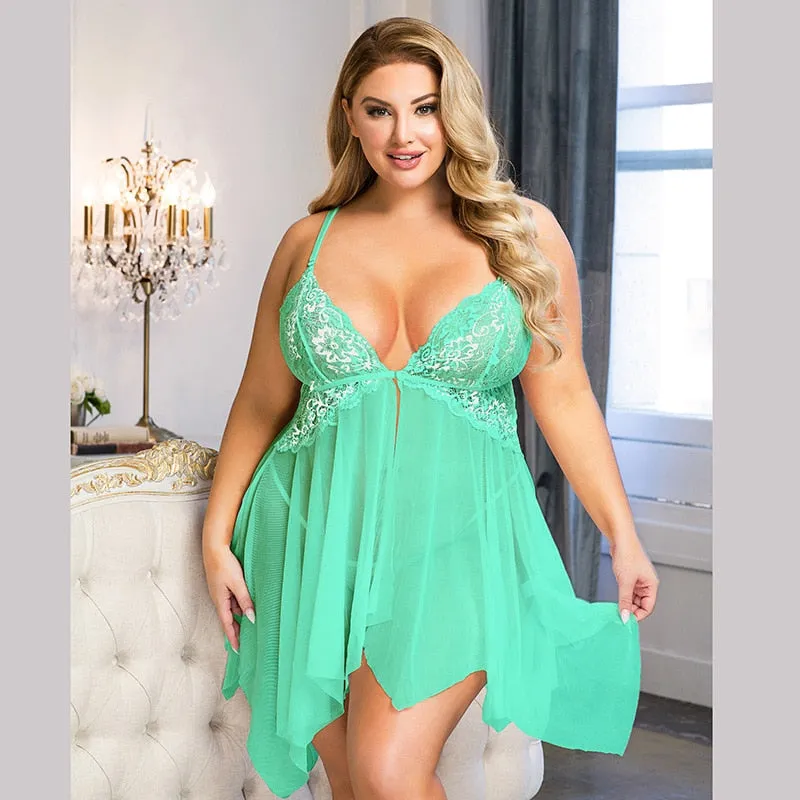 Lace Stitching See-through Plus Size Sleepwear