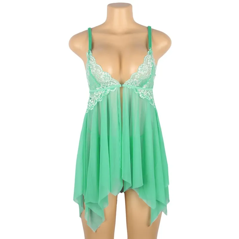 Lace Stitching See-through Plus Size Sleepwear
