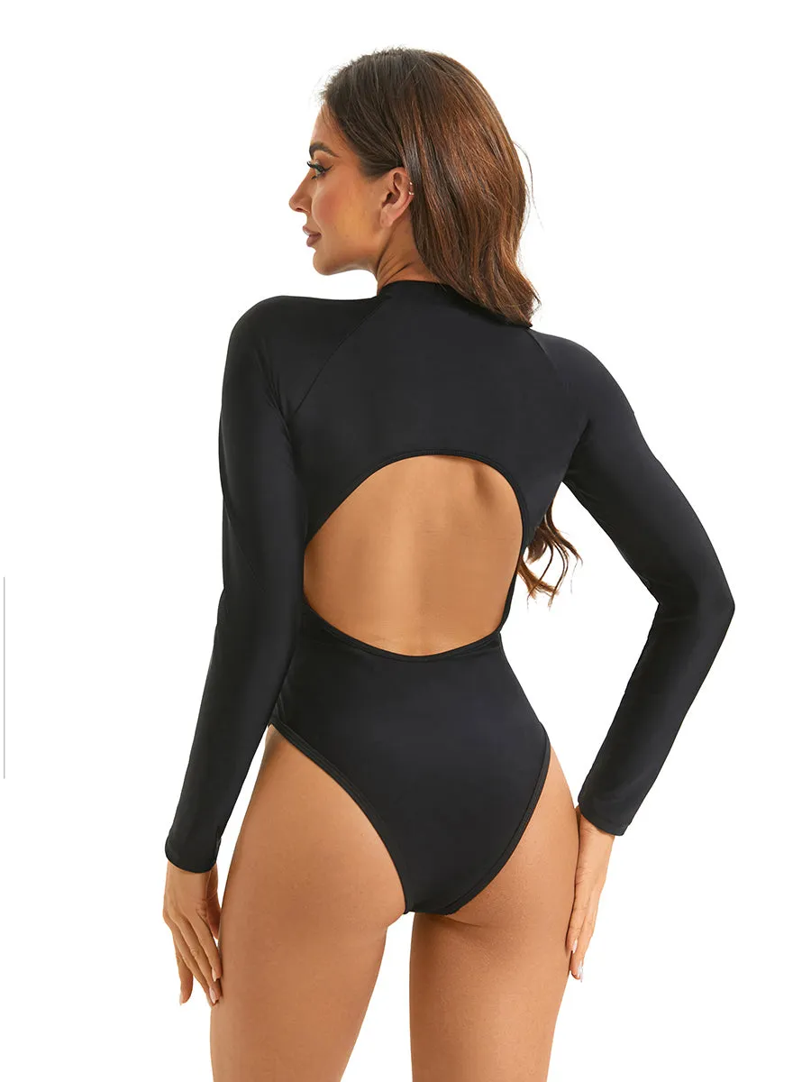 Long sleeve sun protection zippered swimsuit