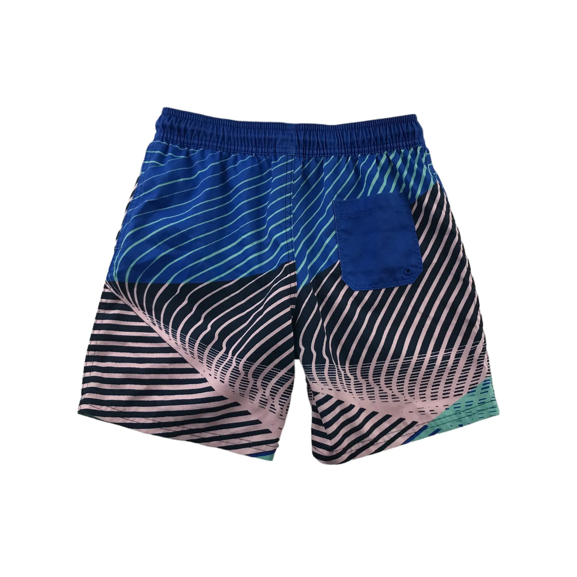 M&S Swim Trunks Age 9 Blue Navy Pink Graphic Print Shorts