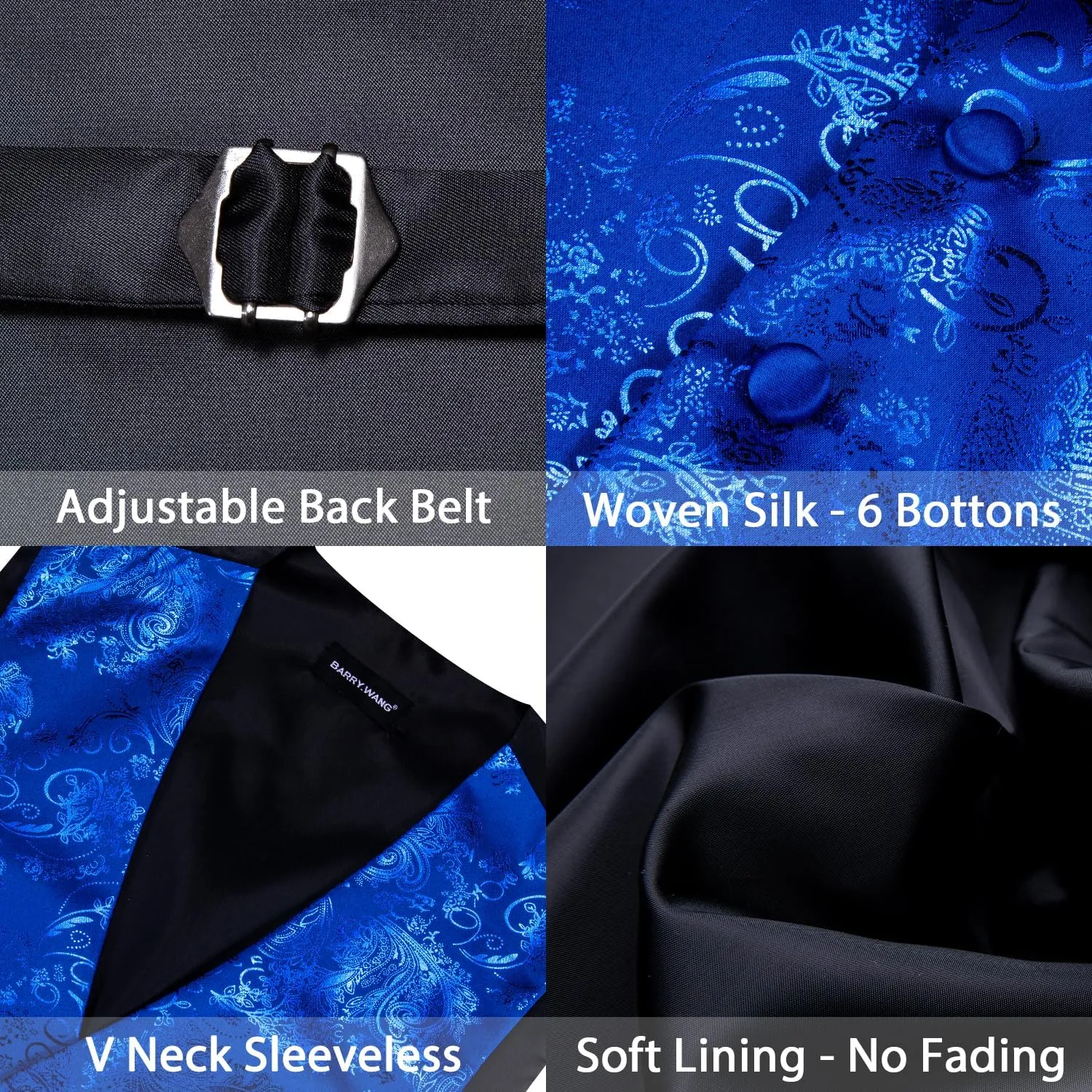 Mens Vest Tie Set Shiny Paisley V-neck Floral Waistcoat Necktie Hanky Pin Clip Cufflinks Tuxedo Casual Disco Party
