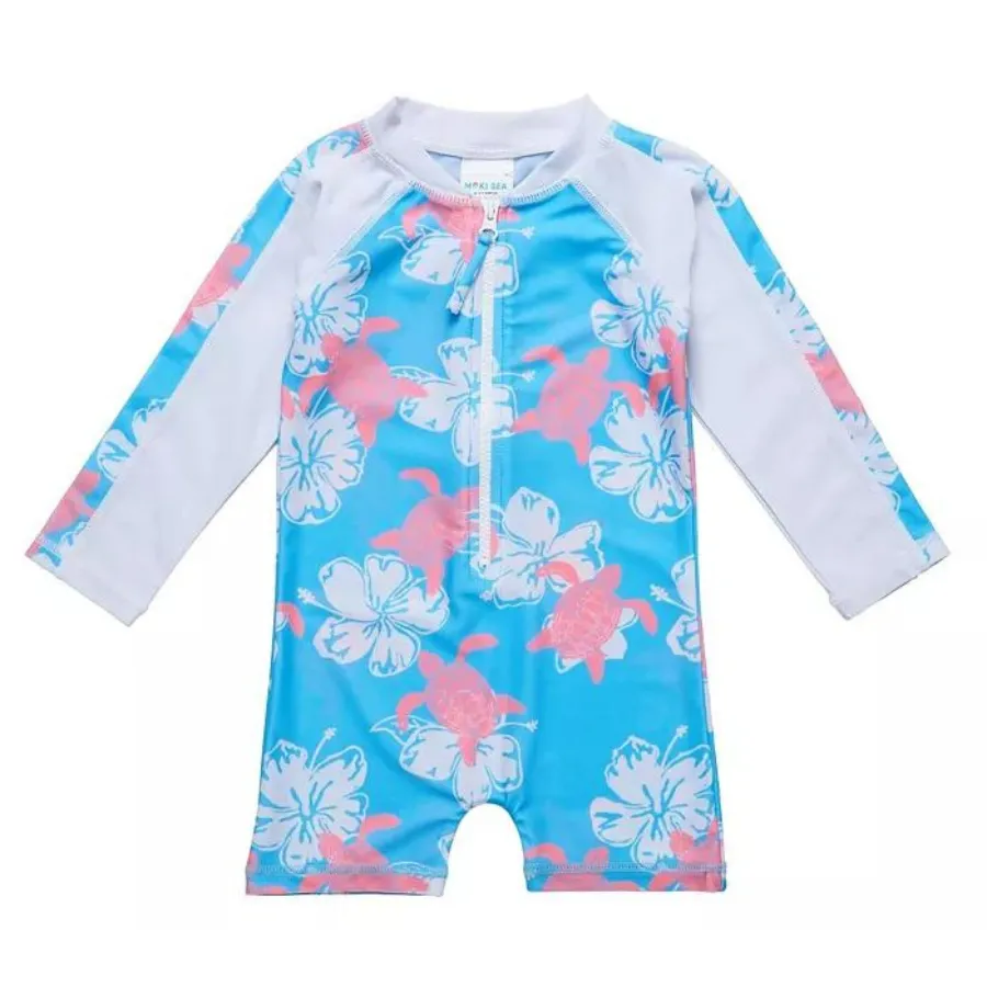 Moki Sea Long Sleeve Sustainable Sunsuit MS7006L - Turtle White