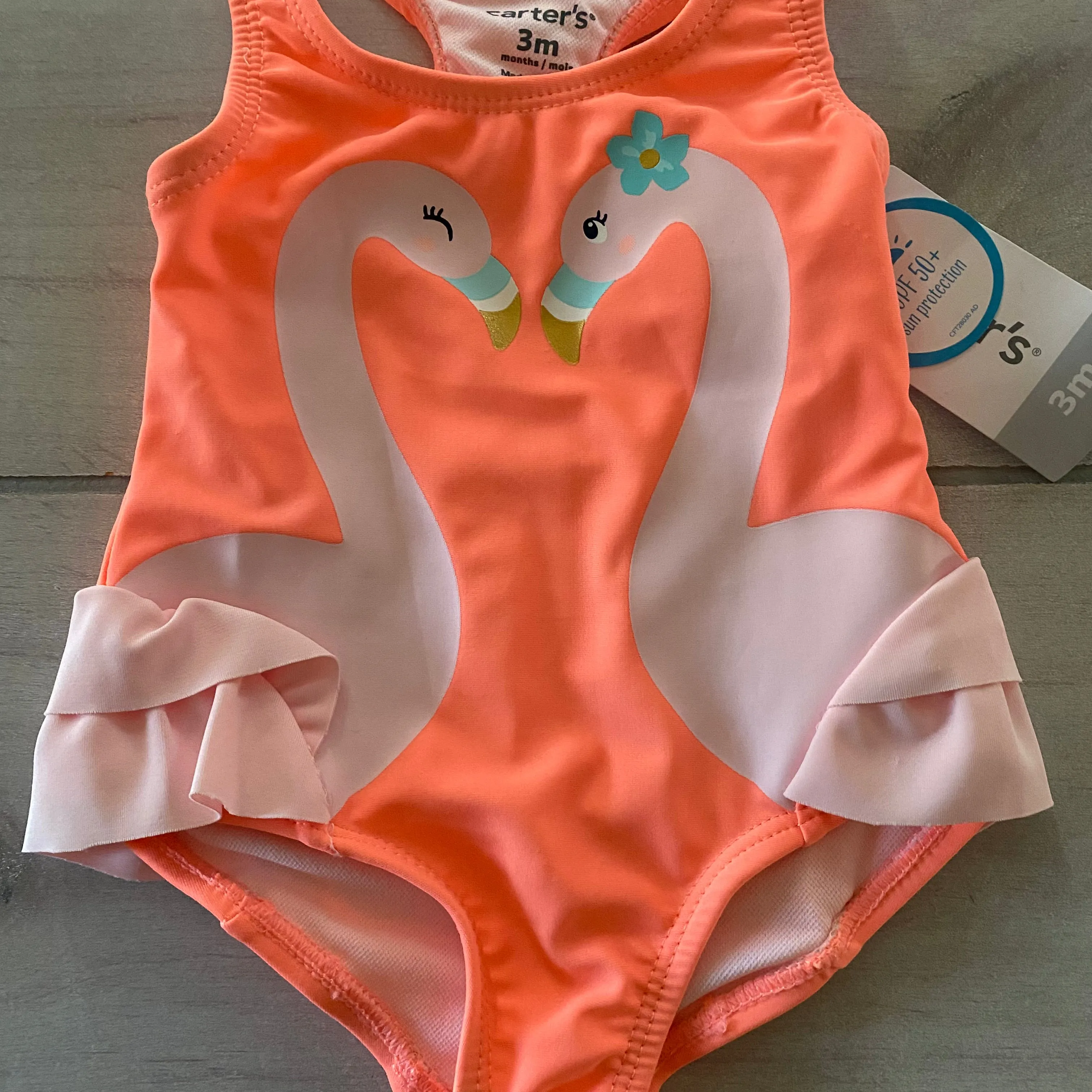 NWT Carter's Orange Swan Swimsuit