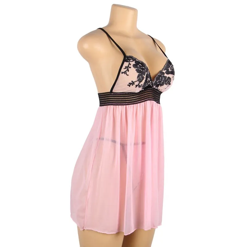 Plus Size Lace Embroidery Suspender Nightdress