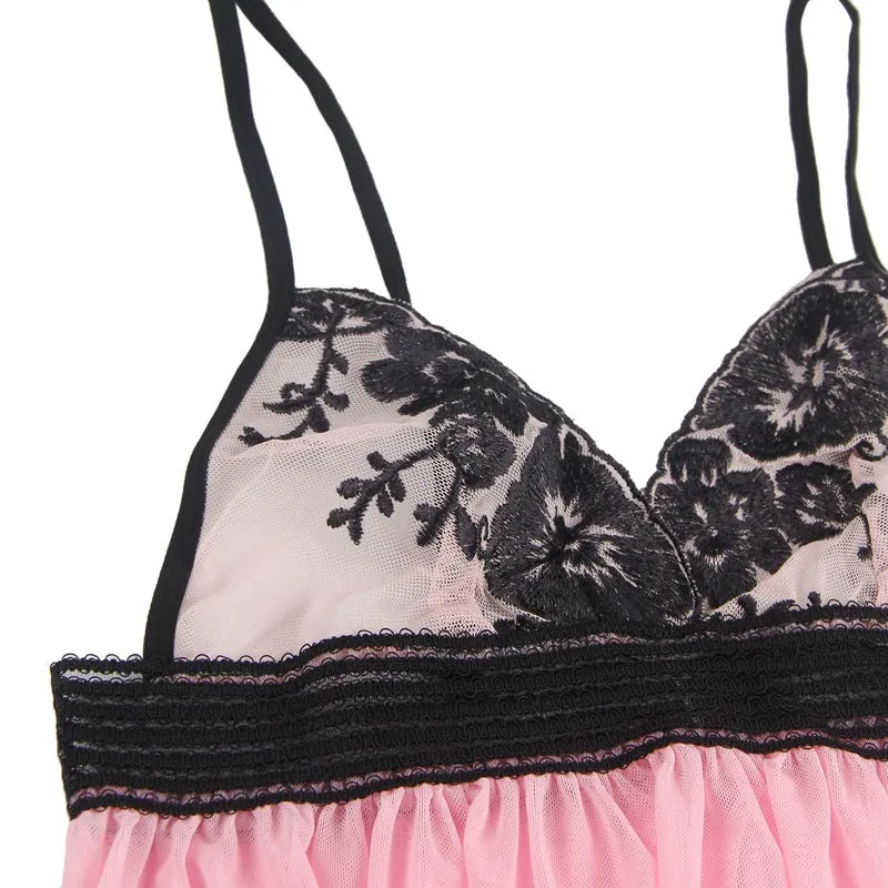 Plus Size Lace Embroidery Suspender Nightdress