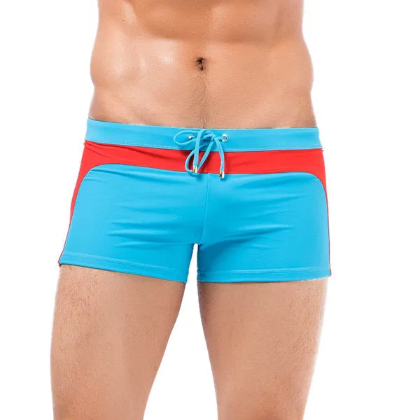 Sexy Beach Swimsuits Stitching Colors Hot Spring Low Waist Trunks for Men