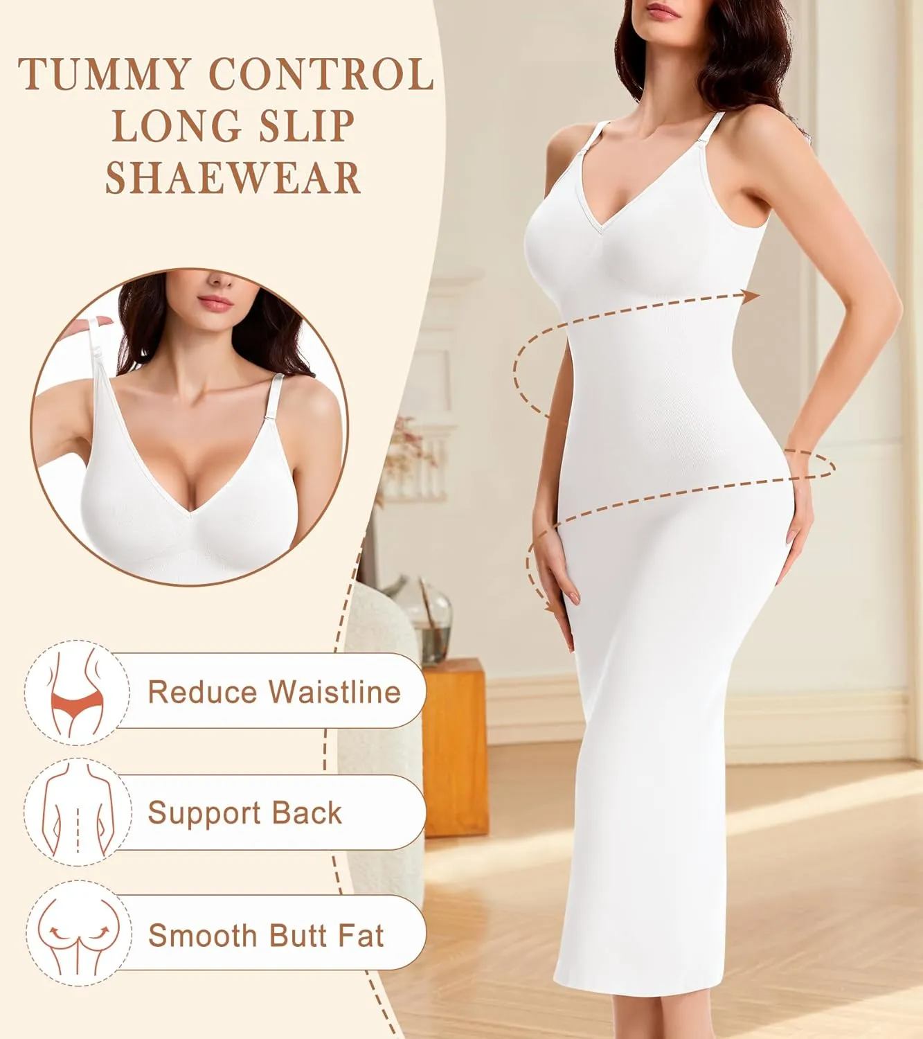 Shapewear Slips for Under Dresses Full Slip Dress for Women Tummy Control Seamless Body Shaper V Neck Slip