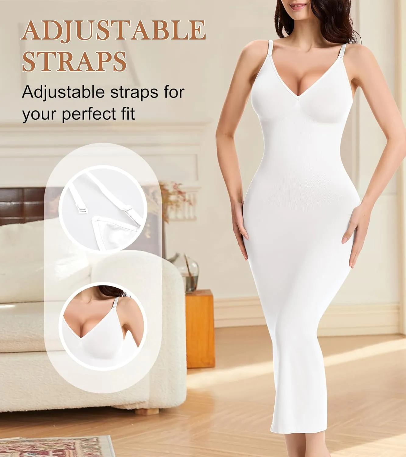 Shapewear Slips for Under Dresses Full Slip Dress for Women Tummy Control Seamless Body Shaper V Neck Slip