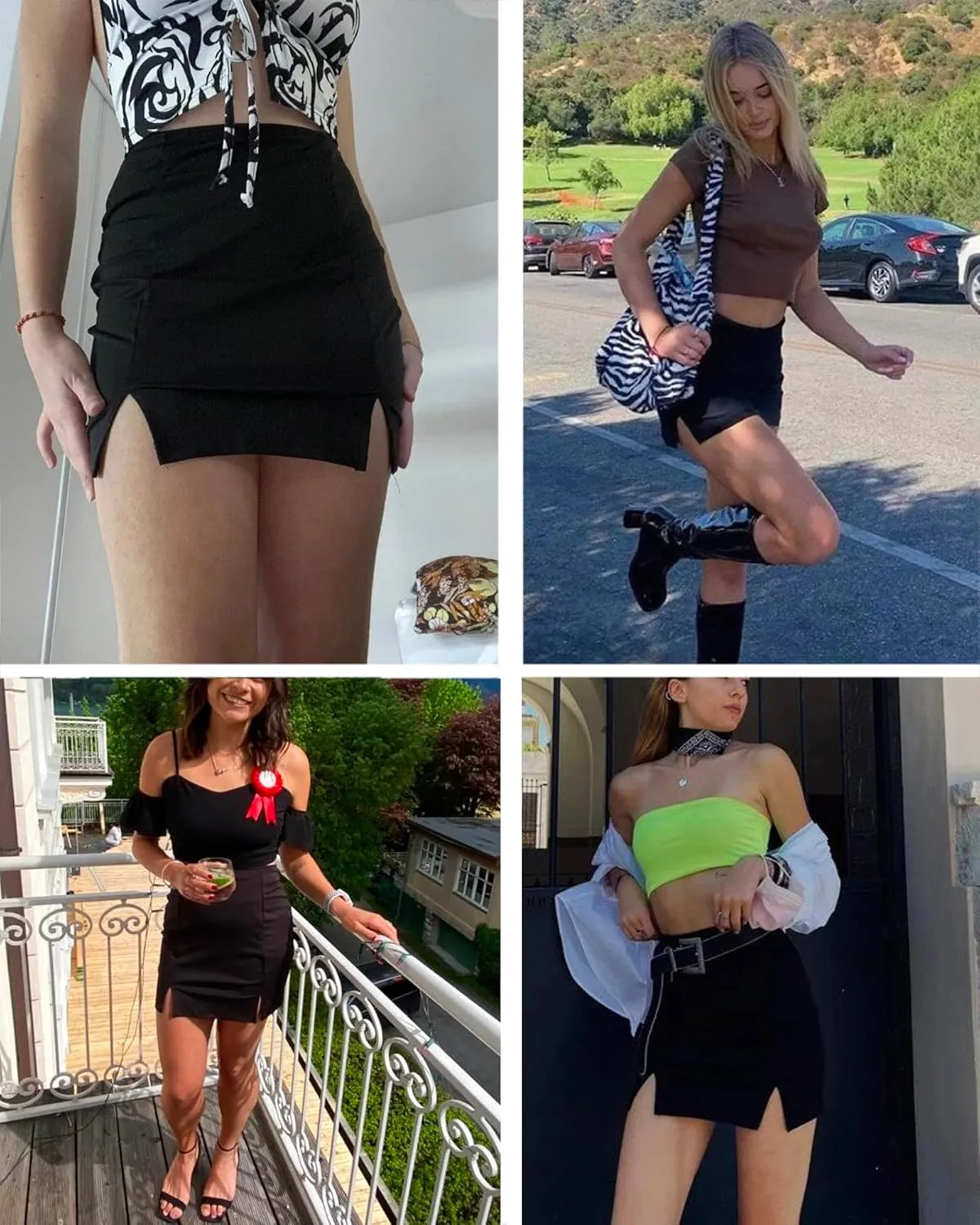 Slit Skirt for Women High Waist Sexy Mini Leg Slit Bodycon Skirts Stretchy