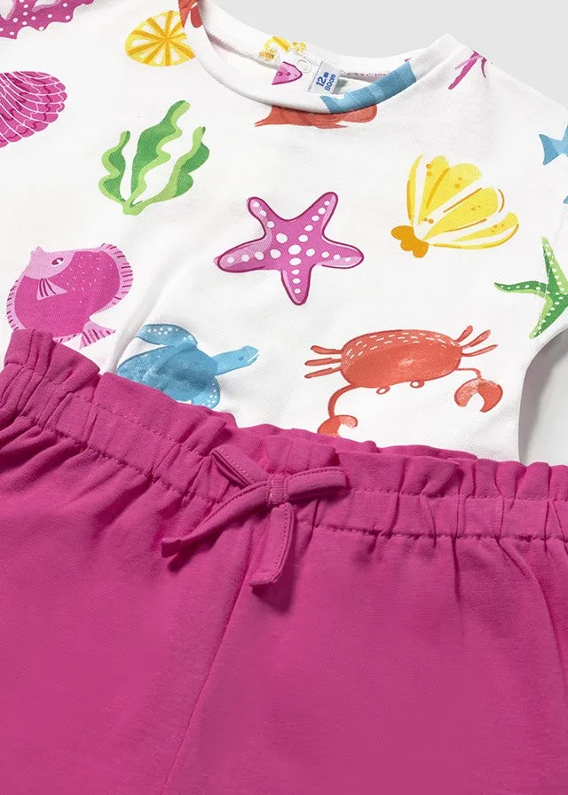 SS25 Mayoral Toddler Girls Fuchsia T-Shirt and Shorts Set