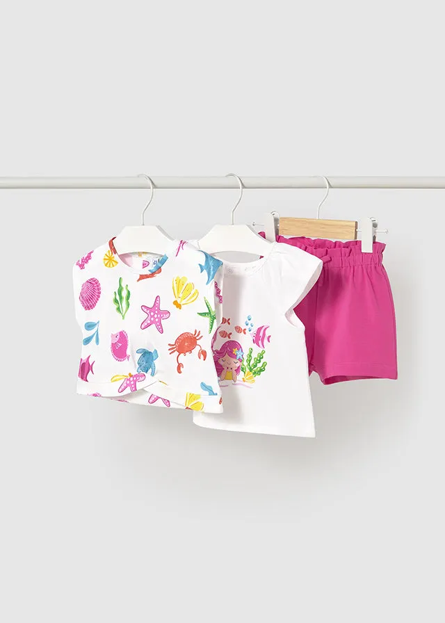 SS25 Mayoral Toddler Girls Fuchsia T-Shirt and Shorts Set