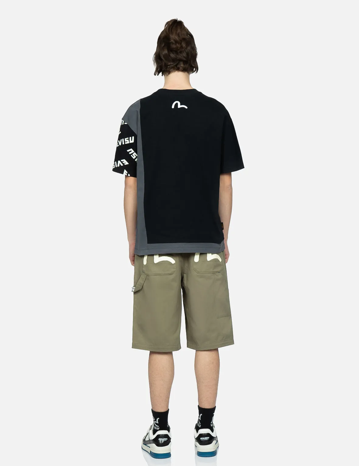 Stencil Slogan and Seagull Print Bermuda Pants