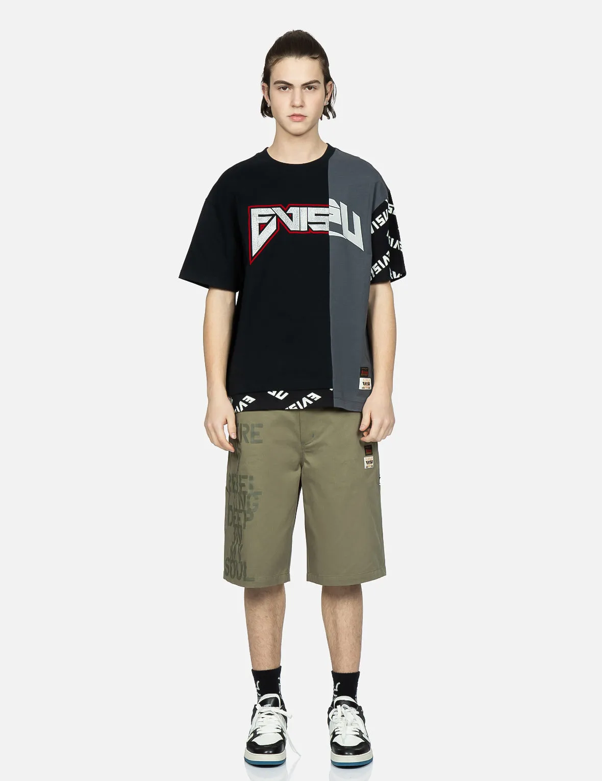 Stencil Slogan and Seagull Print Bermuda Pants