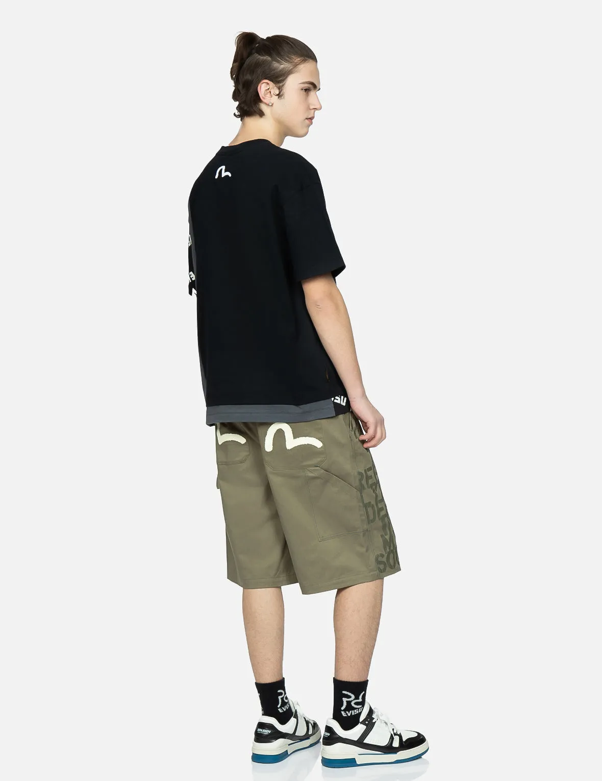 Stencil Slogan and Seagull Print Bermuda Pants