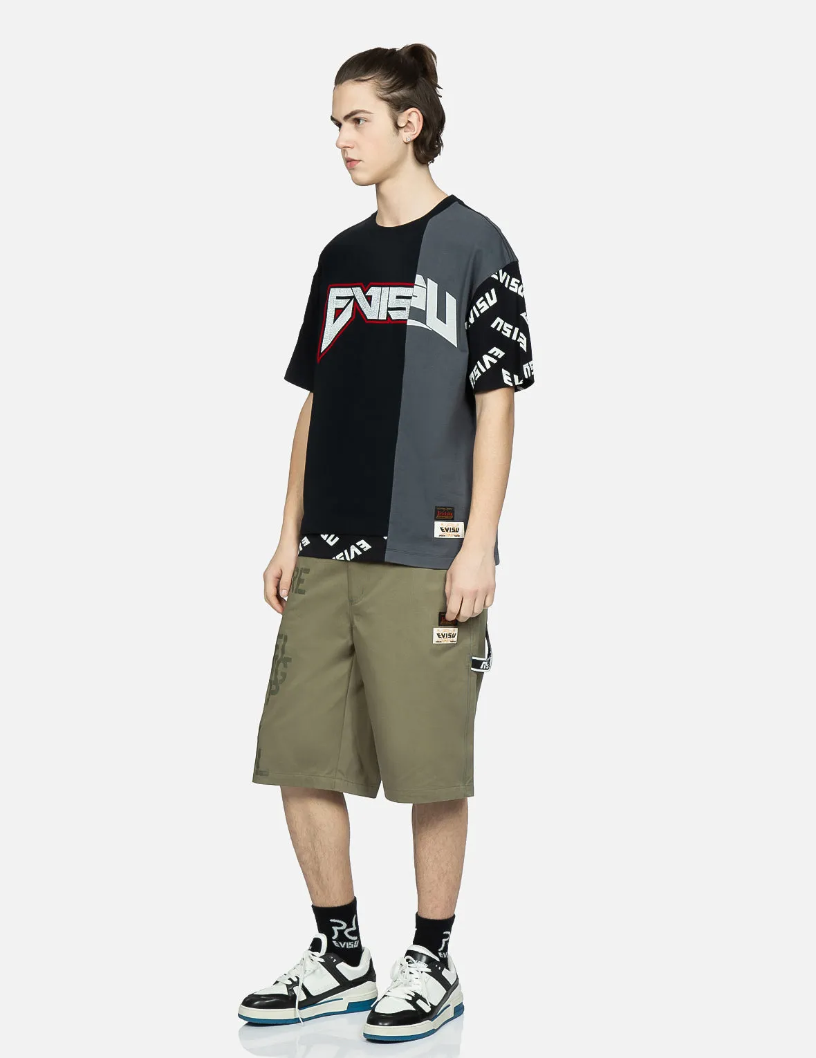 Stencil Slogan and Seagull Print Bermuda Pants