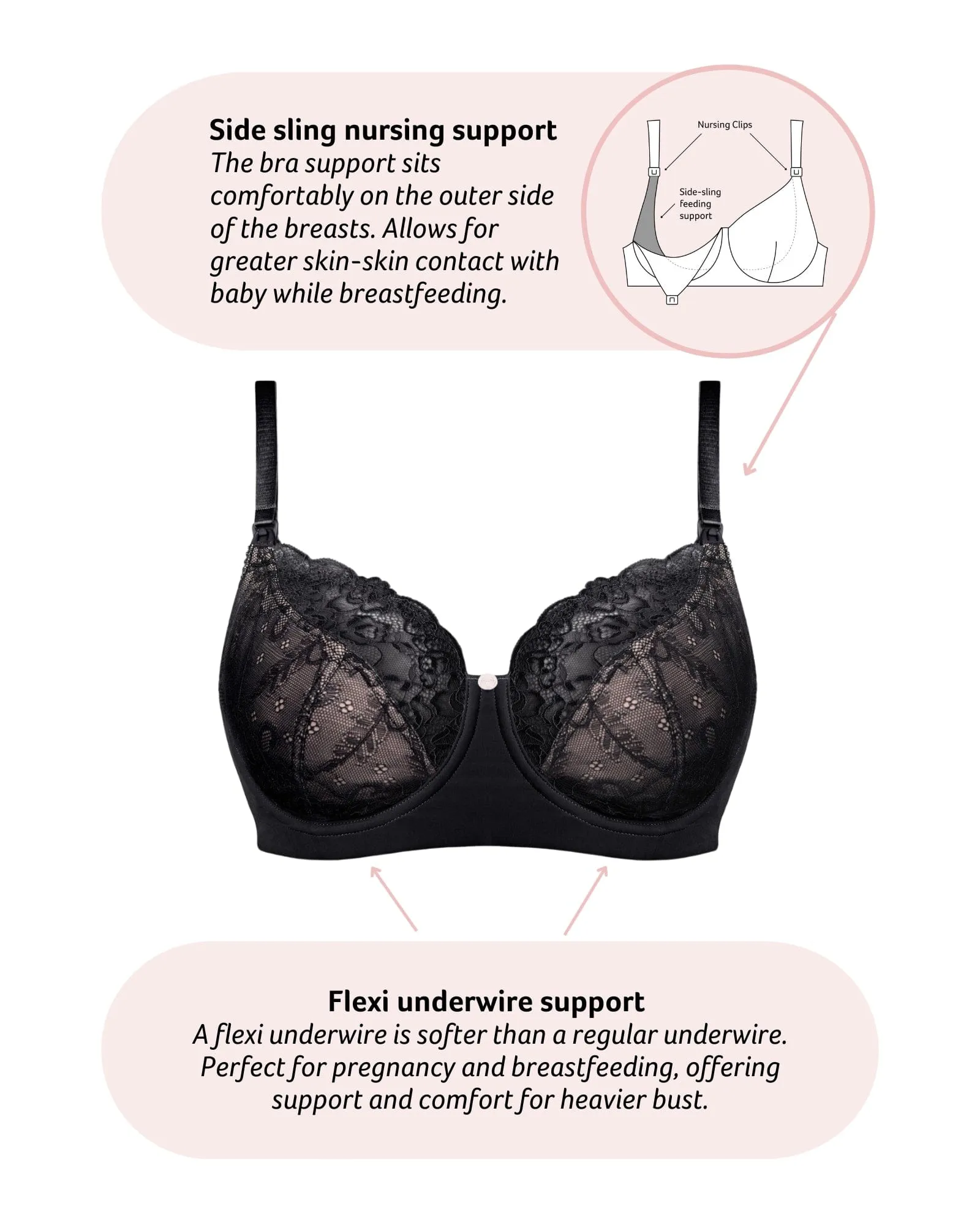 Temptation Lace Nursing Bra - Black