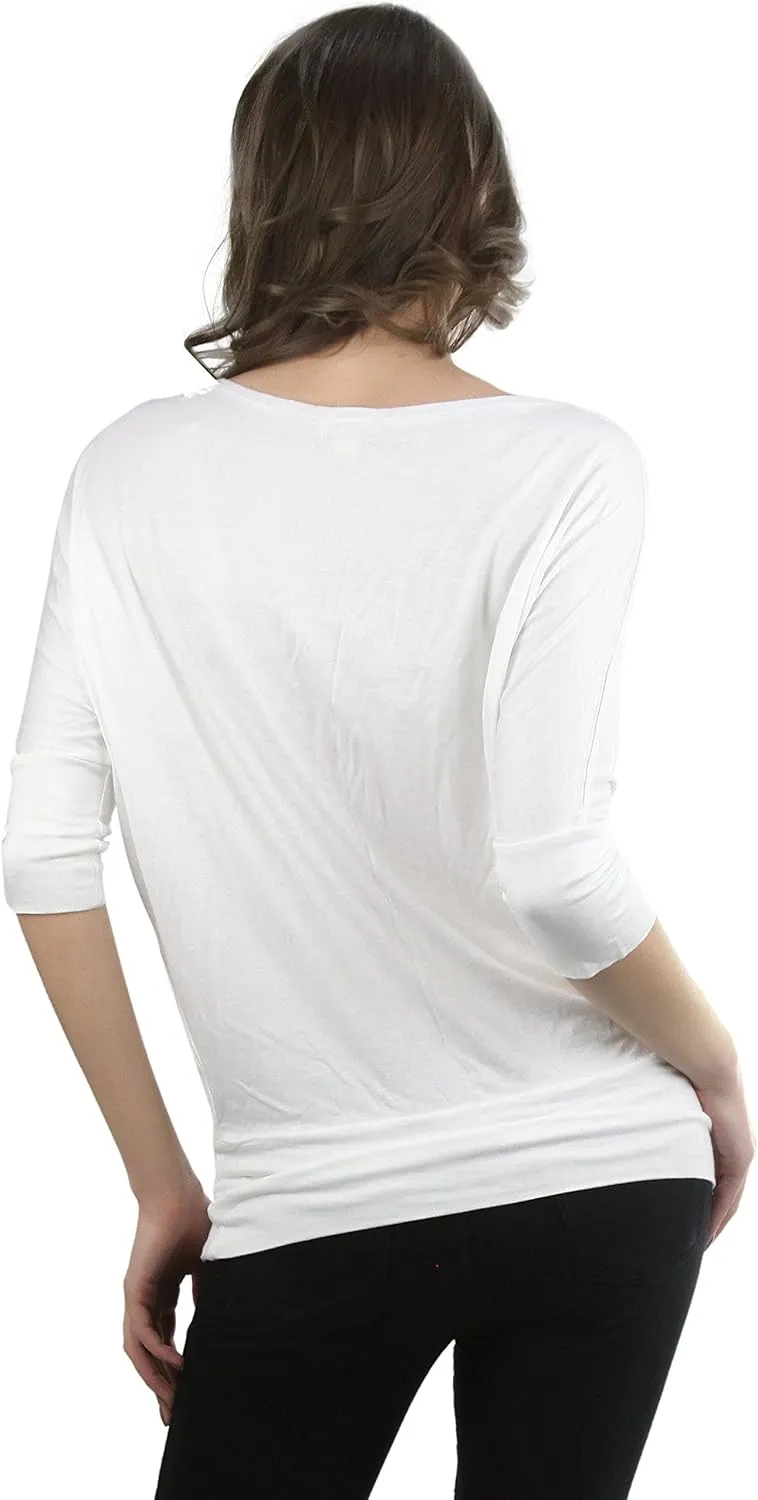 ToBeInStyle Women's Classic Boat Neck Dolman Style Tops