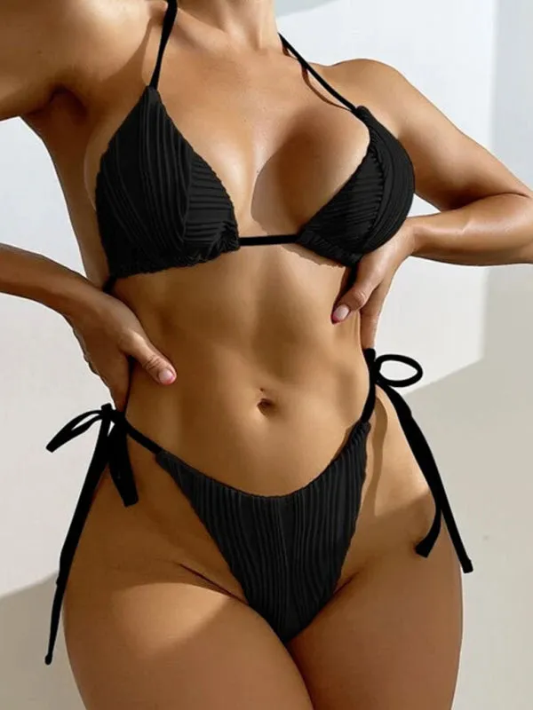 Two Piece Bikini Triangle Bra and Tie-Side Bottoms