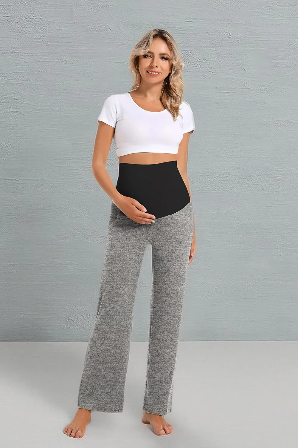 V VOCNI Women's Maternity Lounge Pants Pockets Stretchy Pregnancy Trousers Comfy Wide Leg Yoga Pajama Pants