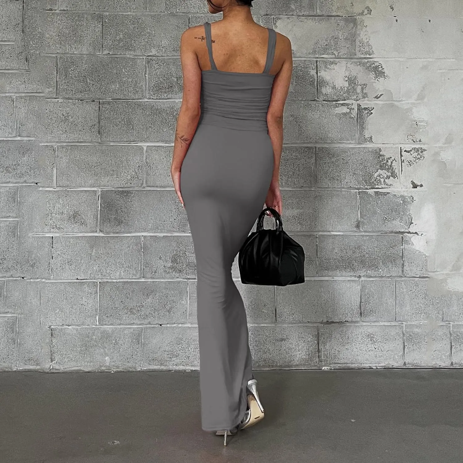 Vacation Dresses for Women 2025 Elegant Sleeveless Bodycon Corset Maxi Dress Spaghetti Strap Ruched Long Sundress