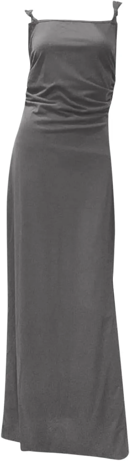 Vacation Dresses for Women 2025 Elegant Sleeveless Bodycon Corset Maxi Dress Spaghetti Strap Ruched Long Sundress