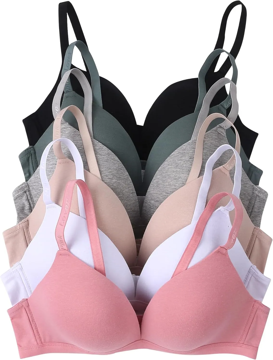 Viola's Secret 6 Pack of Color Print T-Shirt Bras B Cup C Cup and D Cup