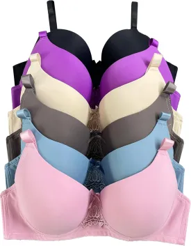 Viola's Secret 6 Pack of Color Print T-Shirt Bras B Cup C Cup and D Cup