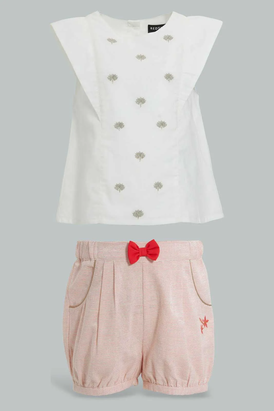 White And Red Casual Set For Baby Girls (2 Piece)