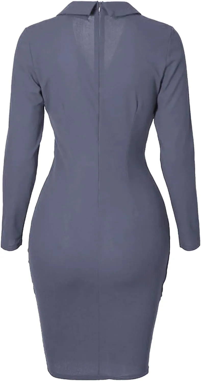 Women Suit Dress Fashion Bodycon Business Skirt Slim Hip Skirt Lapel Long Sleeve Casual Work Formal Dress Blazer