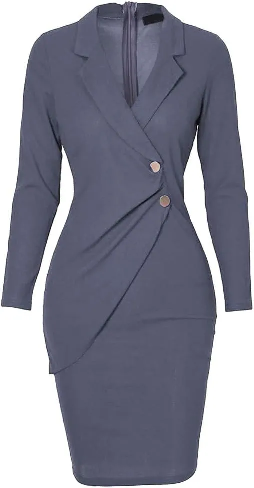 Women Suit Dress Fashion Bodycon Business Skirt Slim Hip Skirt Lapel Long Sleeve Casual Work Formal Dress Blazer