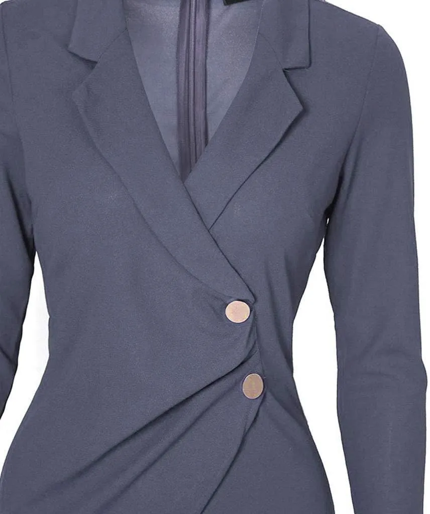 Women Suit Dress Fashion Bodycon Business Skirt Slim Hip Skirt Lapel Long Sleeve Casual Work Formal Dress Blazer