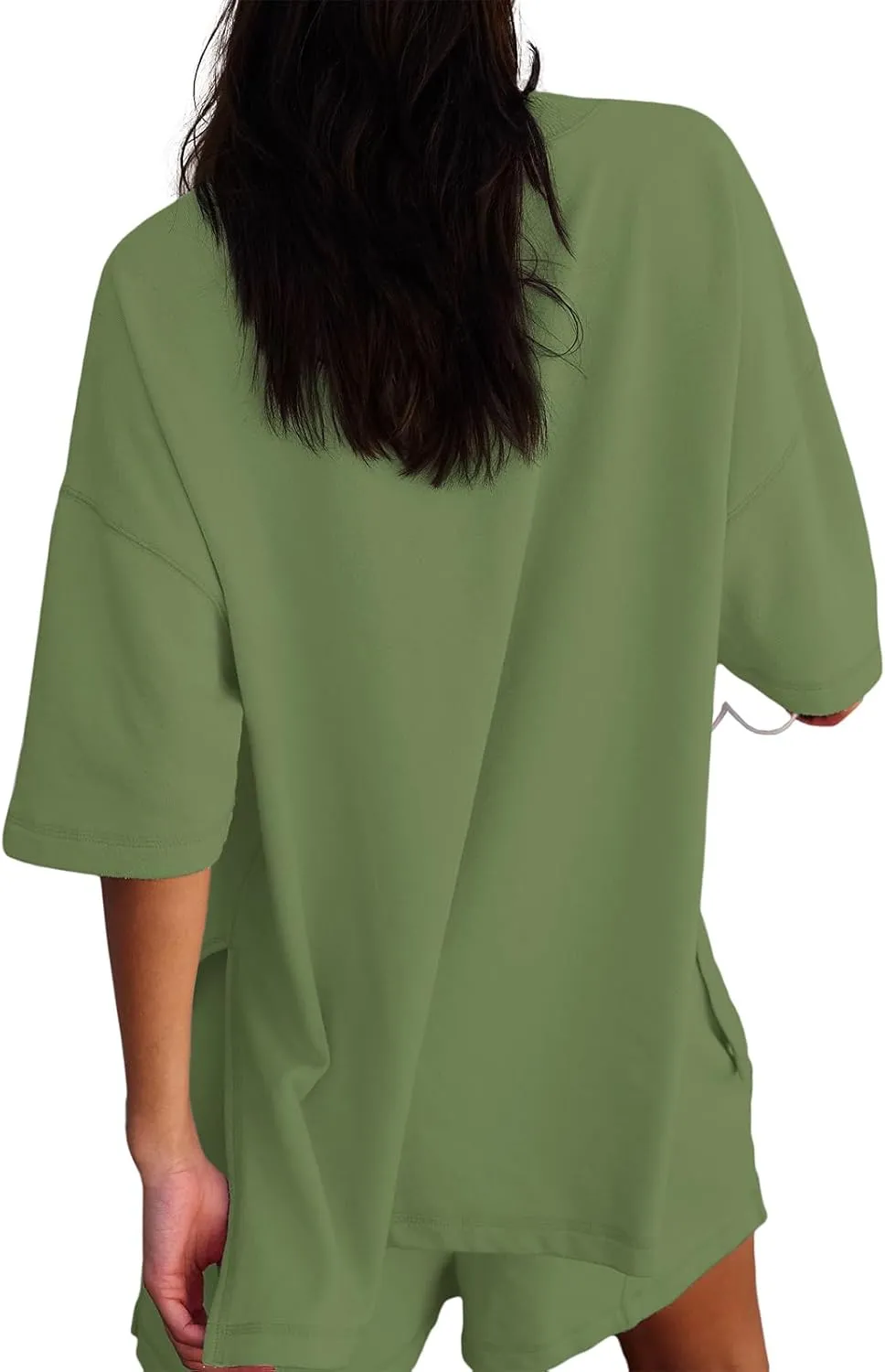 Womens Shorts Sets 2 Piece Outfits Summer 2025 Half Sleeve Crew Neck Cotton Lounge Sets Matching Clothing