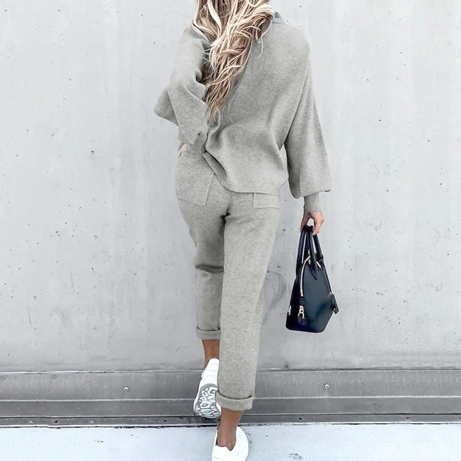 Womens Sweatsuits 2 Piece Set Airport Outfits for Women Crewneck Long Sleeve Sweatshirts Drawstring Pants Tracksuits